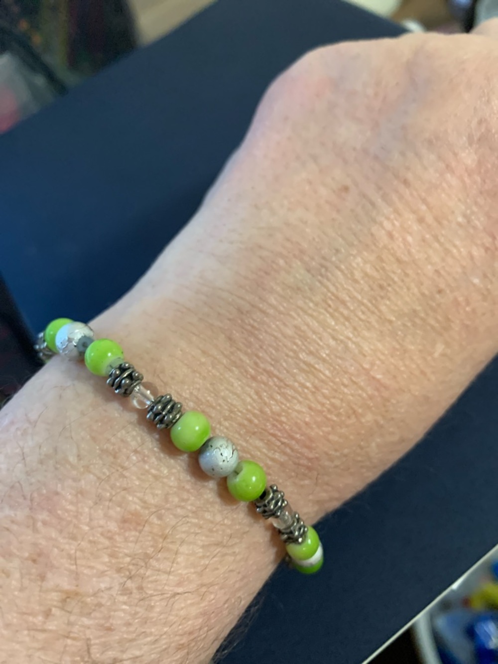 Green Beaded Women's Bracelet - Silver Accent